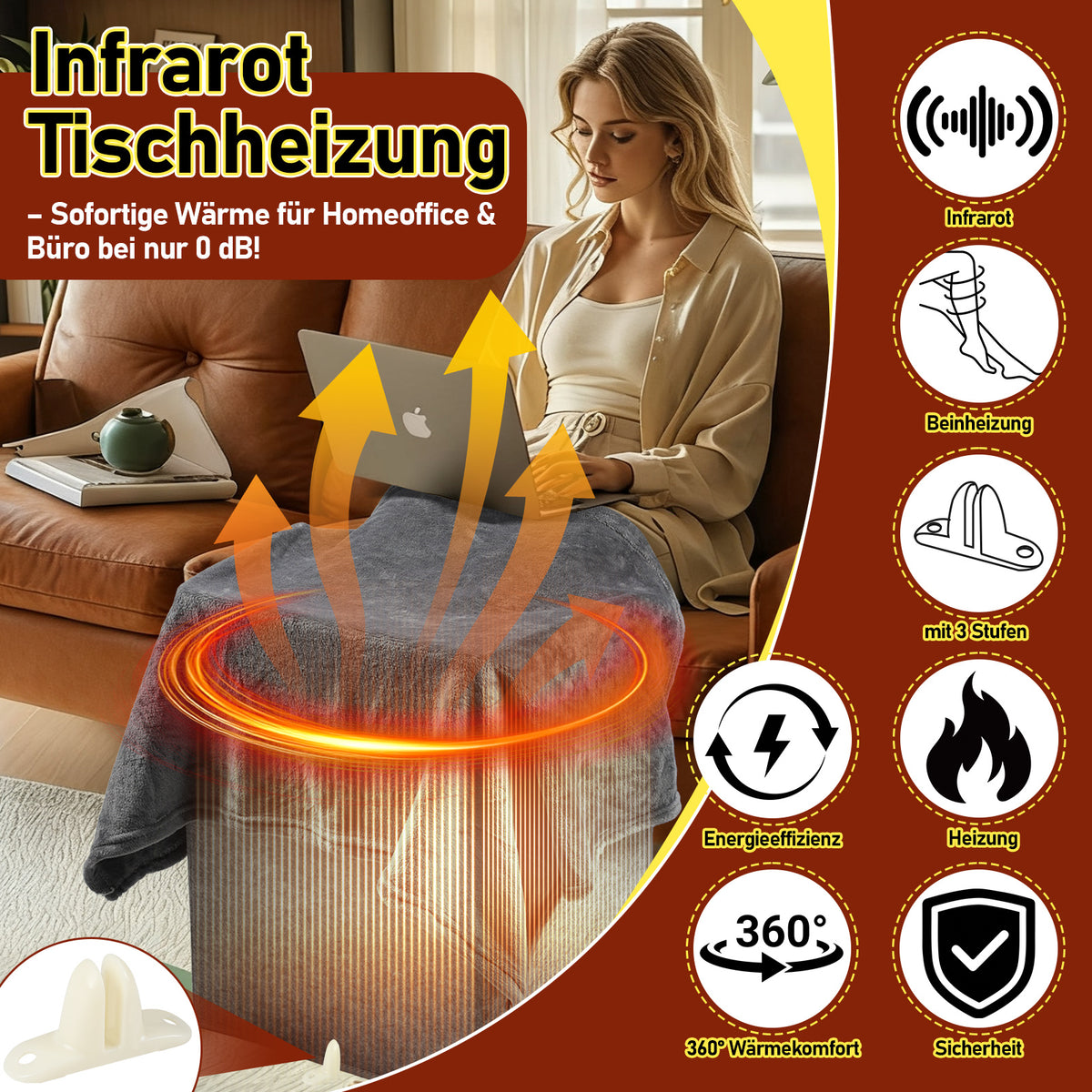Faltbarer Beinwärmer 205 W mit 3 Heizstufen & Abschaltautomatik