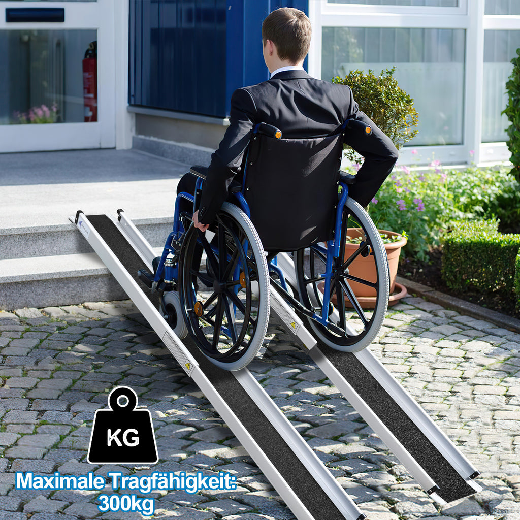 Cecaylie 2er Teleskop-Rollstuhlrampe aus Aluminium, 152/183/213 cm, bis 300 kg