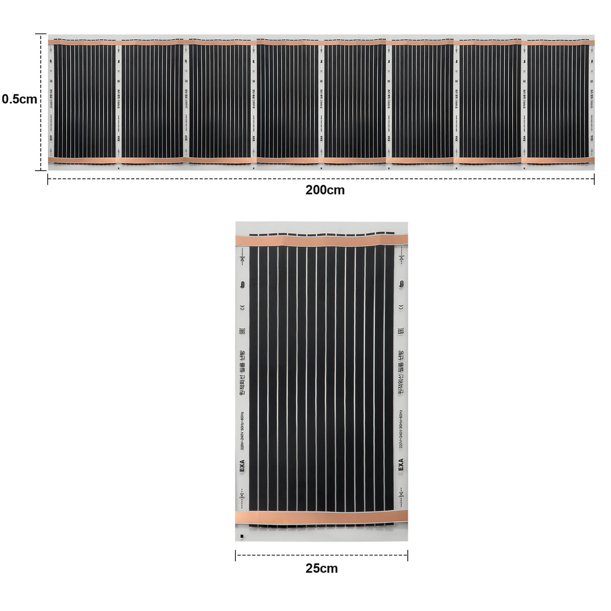 Heizfolie 2 x 0,5 m 220 W/m² technische Daten