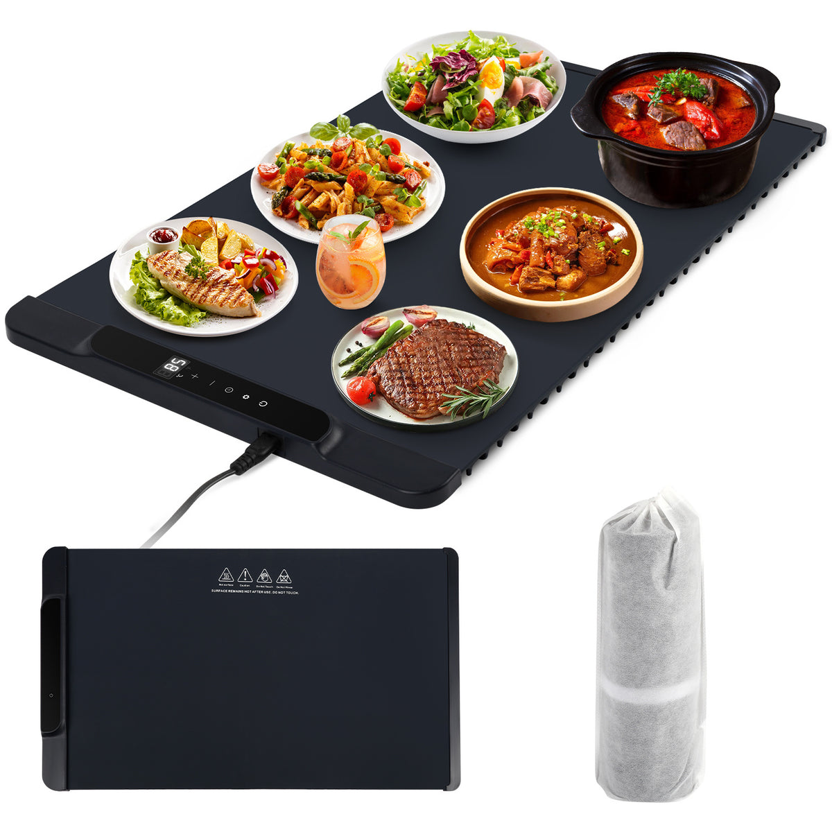 Elektrische Warmhalteplatte 240 W, 50–100 °C, faltbar mit Timer