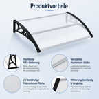 Türvordach Terrasse aus Polycarbonat  120cm–300cm, transparente Überdachung