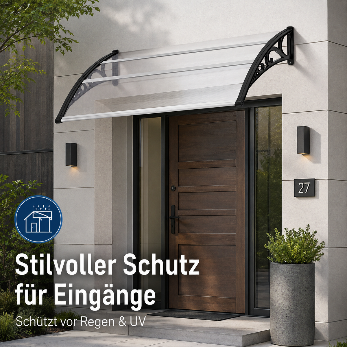 Türvordach Terrasse aus Polycarbonat  120cm–300cm, transparente Überdachung