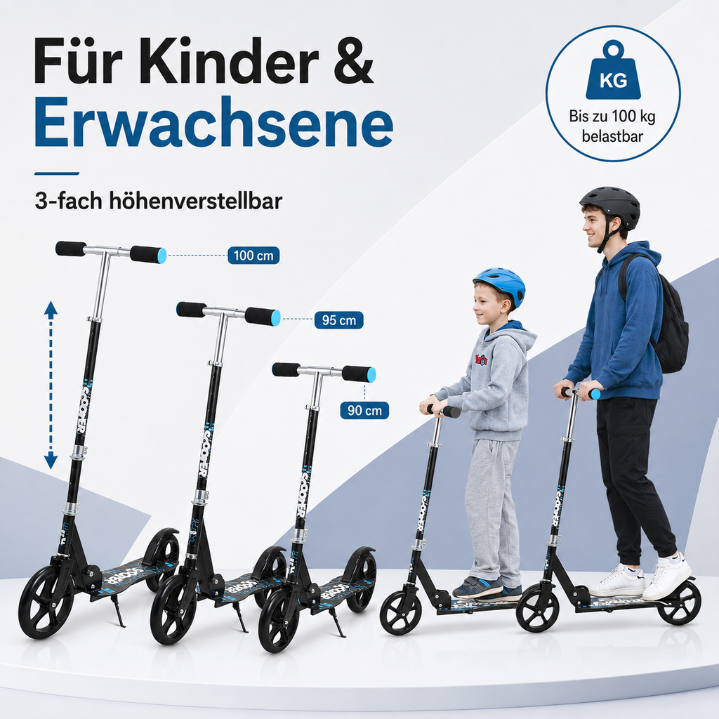 Kinderroller klappbar mit höhenverstellbarem Lenker, ABEC-7 Kugellager, bis 100 kg