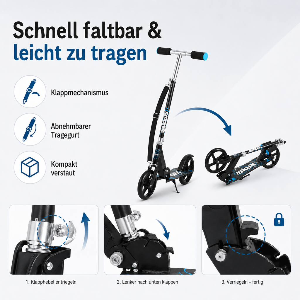 Kinderroller klappbar mit höhenverstellbarem Lenker, ABEC-7 Kugellager, bis 100 kg