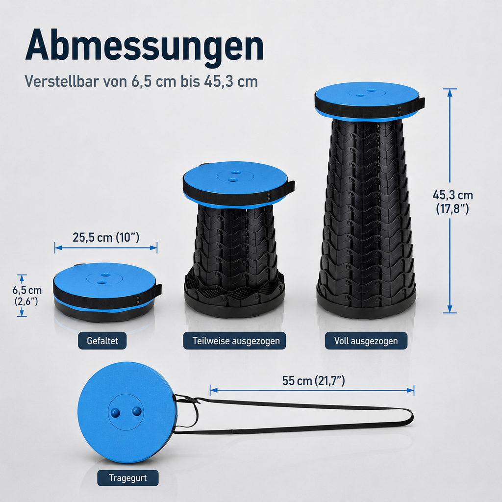 Höhenverstellbarer Campinghocker faltbar bis 150 kg mit Tragegurt
