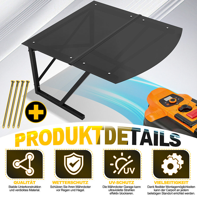 Mähroboter Garage mit PC-Dach – 69 × 67 × 41 cm, Schwarz