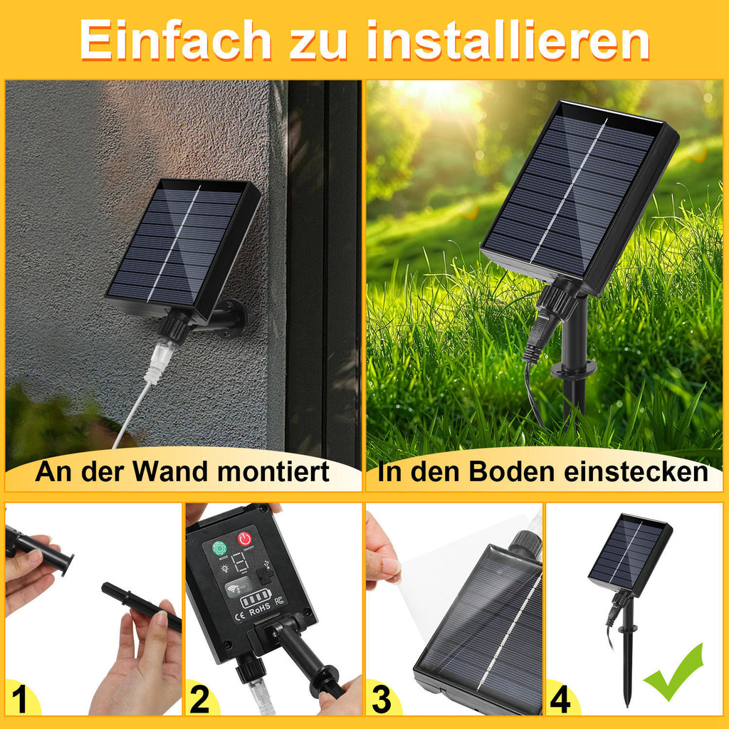Solar LED Lichterkette 30–100 m mit 8 Modi & Fernbedienung