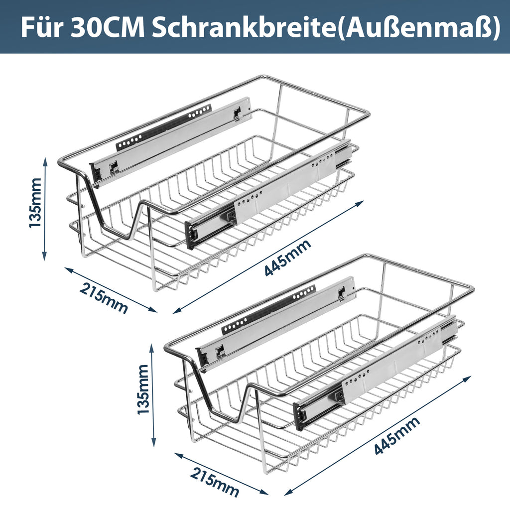 Ausziehbare Teleskopschublade für Küchenschrank 30–60 cm – 2/4/6er Set