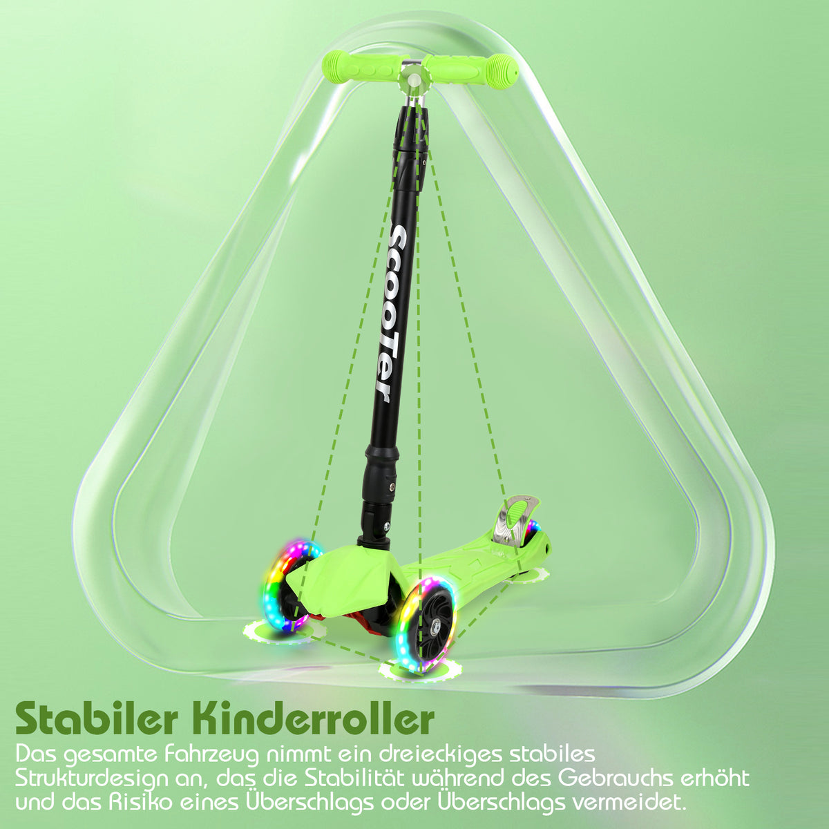 Cecaylie Dreirad-Scooter mit LED-Rädern, höhenverstellbar – 4 Farben