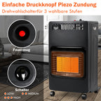 Gasheizung 4200 W mit 3 Heizstufen, faltbarer Infrarot-Gasheizer mit Rollen & Druckminderer  URL Handle