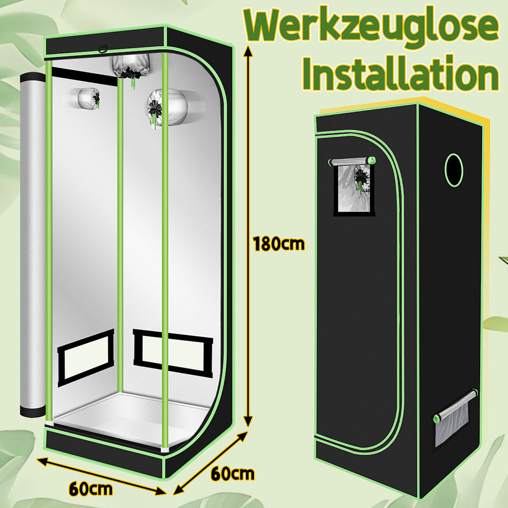 Cecaylie Growzelt 600D Oxford, Growbox Indoor mit reflektierender Folie, 5 Größen, Schwarz/Grün