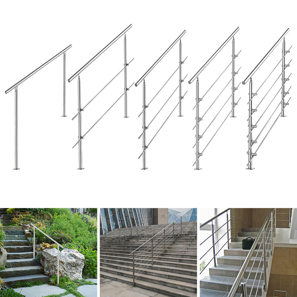 Cecaylie Edelstahl Treppengeländer 80–180 cm, Handlauf aus Edelstahl 201, verschiedene Querstreben