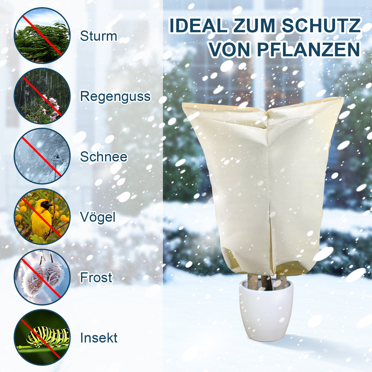Winterschutzhaube für Pflanzen & Palmen – 100 g/m² Vlies mit Reißverschluss