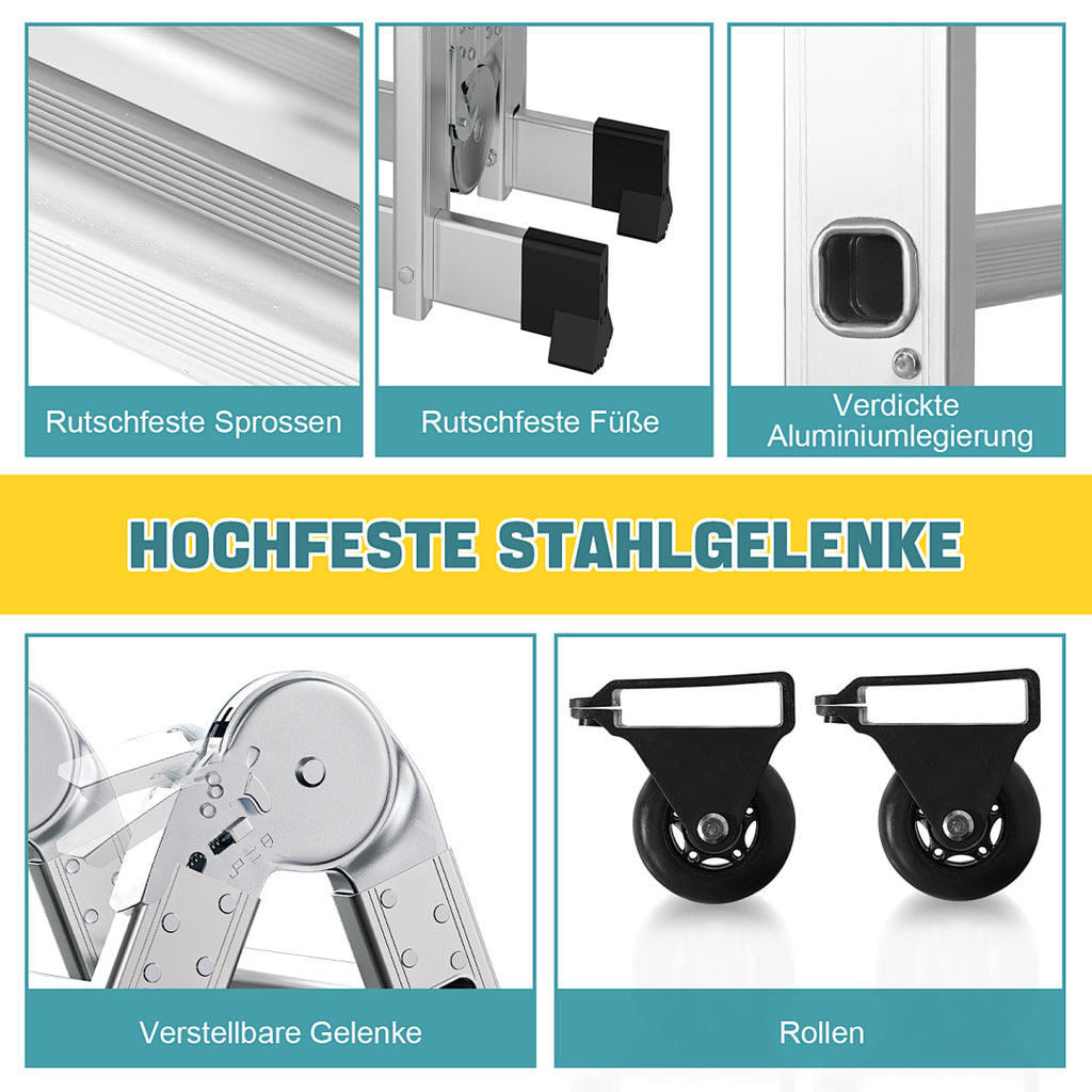 Cecaylie Mehrzweckleiter Aluminium, 3,6–5,8 m, Gelenkleiter klappbar, 150 kg, mit Plattform