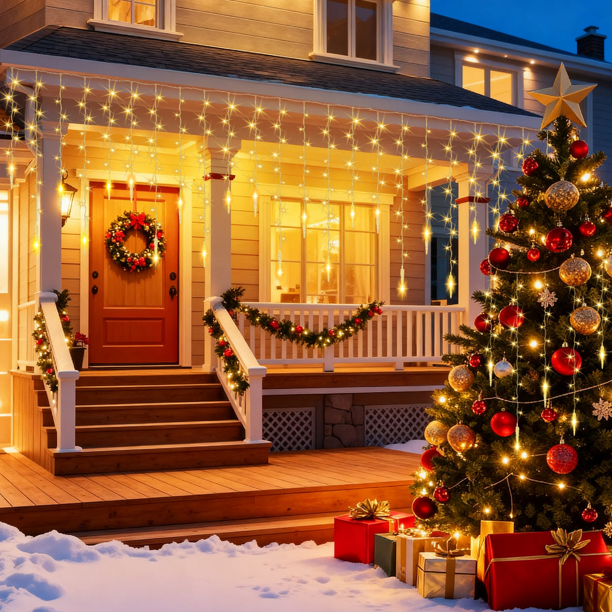 LED Eisregen Lichterkette Fenster Dekoration Weihnachten