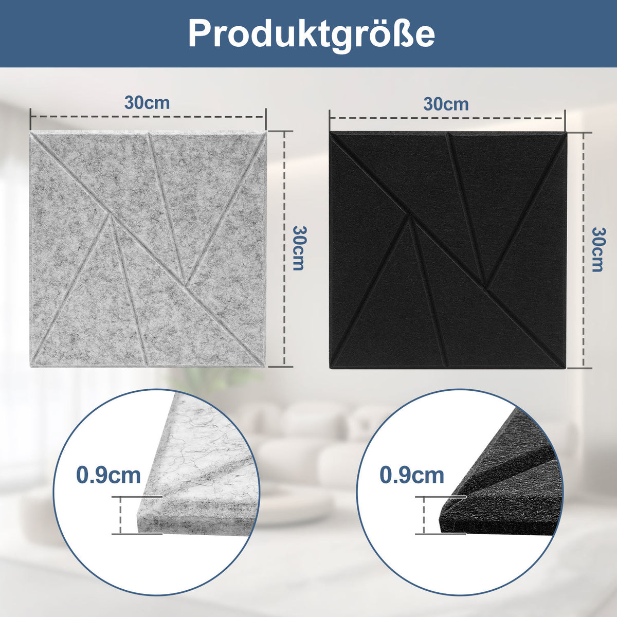 Selbstklebende Akustikplatten aus Polyester – 12/18 Stück