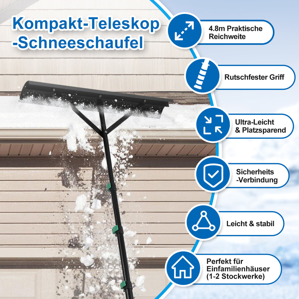 Cecaylie Dach-Schneeräumer mit Teleskopstiel 3,6/4,8 m, 70 cm Schneeräumer für Dächer