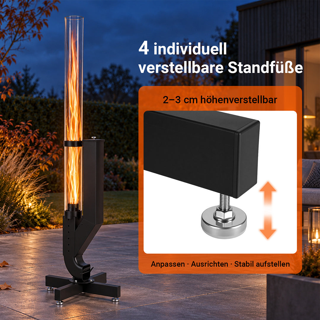 Pellet-Feuersäule mit Glasrohr 138 cm – Pelletfackel für Garten & Terrasse