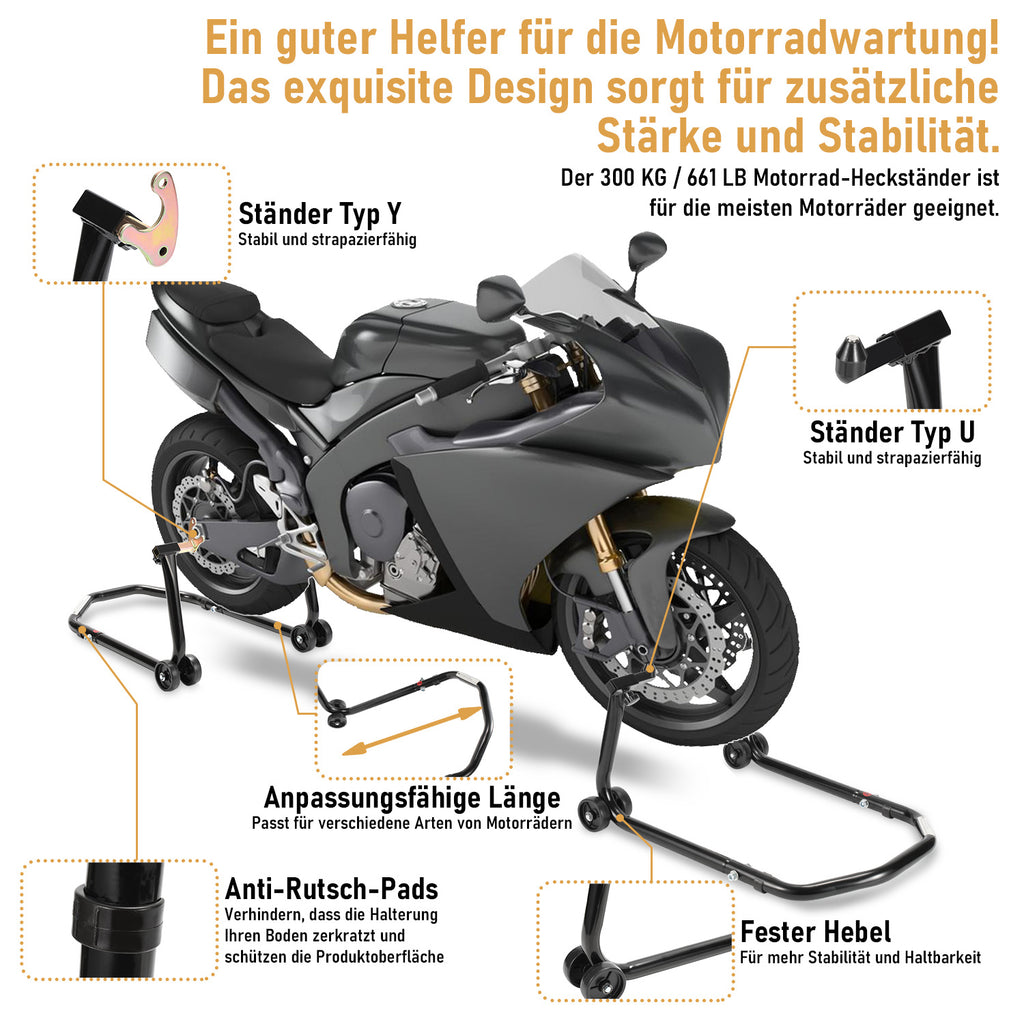 Motorradständer aus stabiler 32 mm Metallrohr Konstruktion