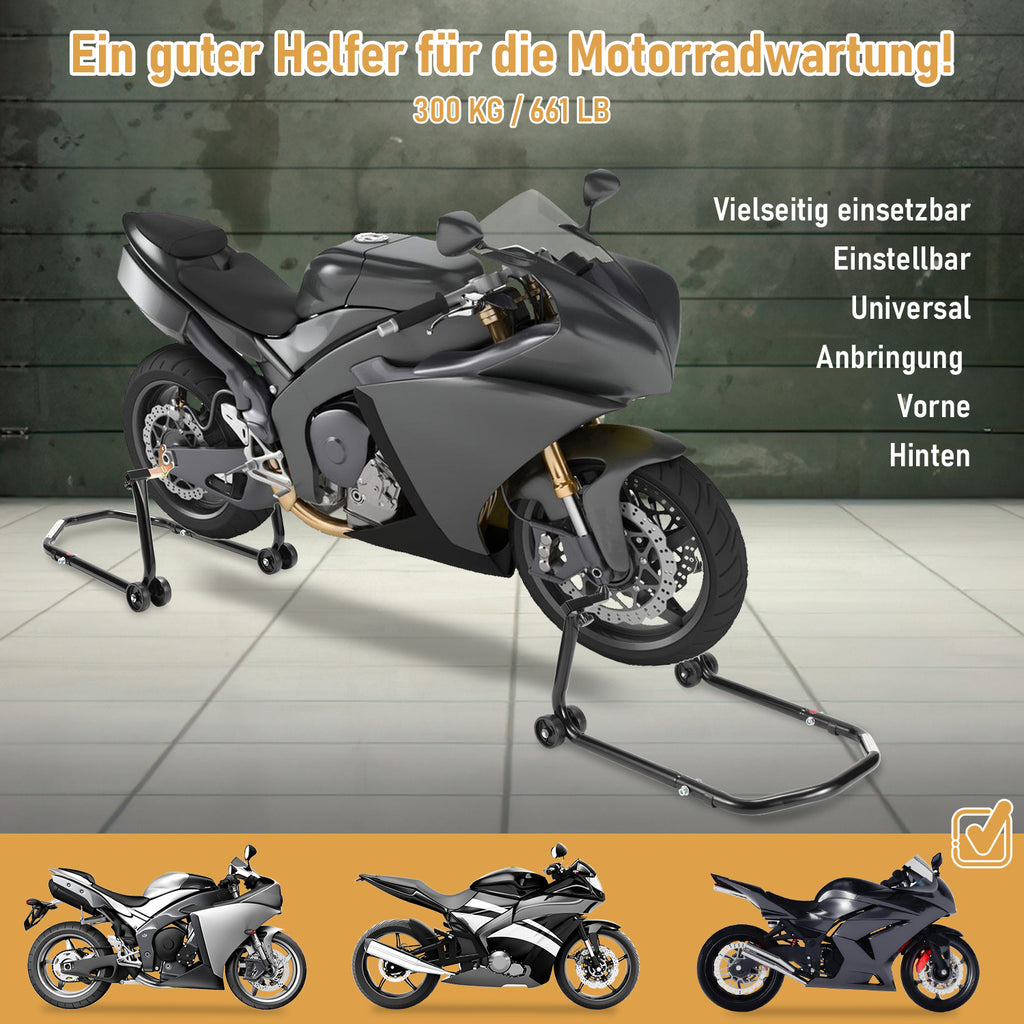 2er Set Motorrad-Montageständer vorne & hinten, verstellbar bis 300 kg