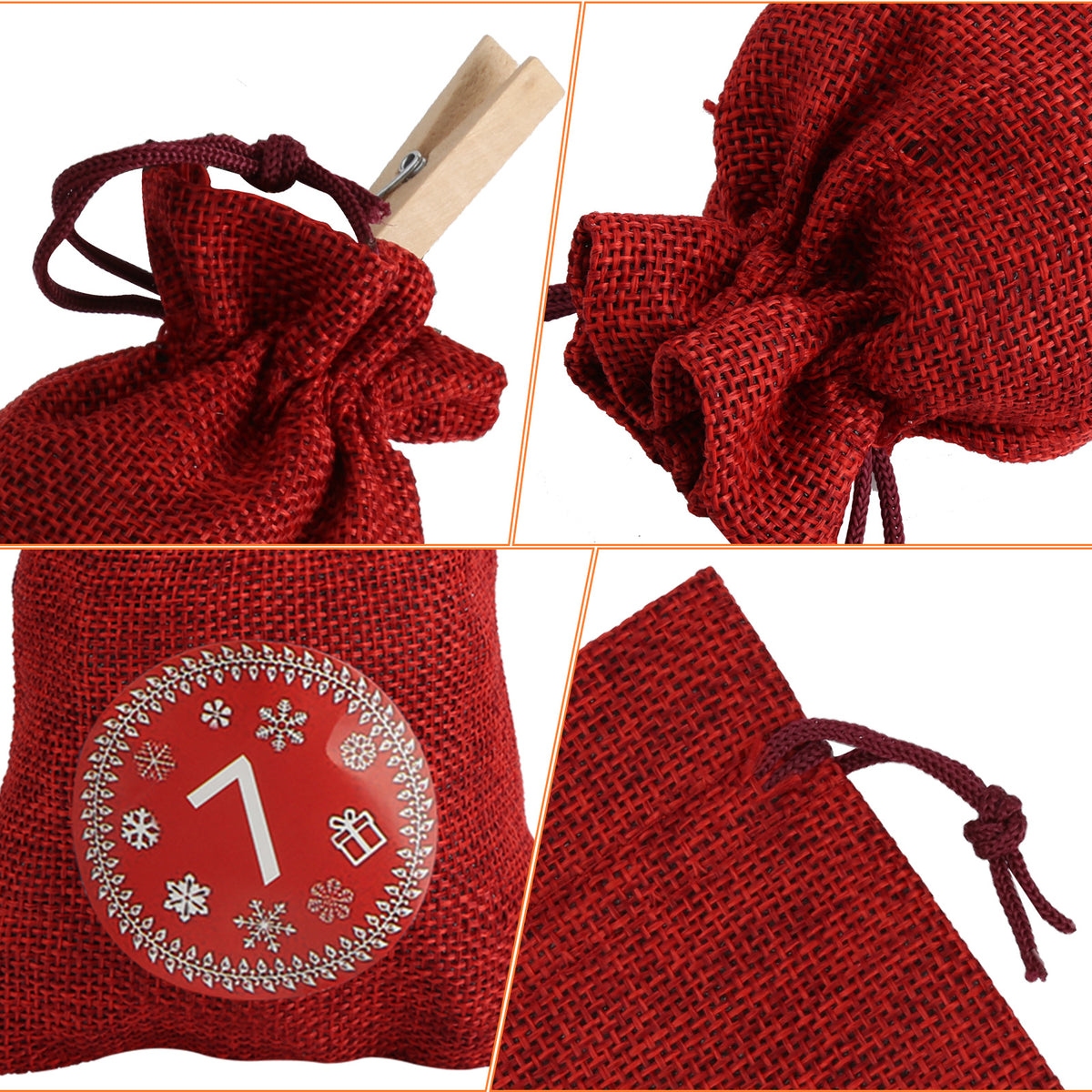 Leinen Adventskalender Säckchen mit Kordelzug