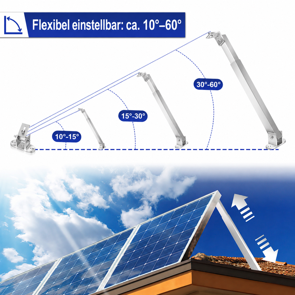Solarmodul Halterung mit einstellbarem Neigungswinkel von 10 bis 60 Grad
