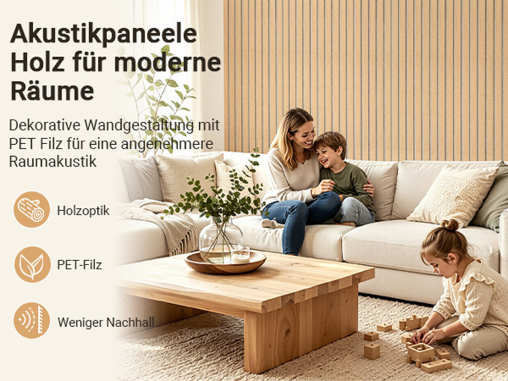 Akustikpaneele 120 × 60 cm mit Holzlamellen & Filz – 2–8 Stück