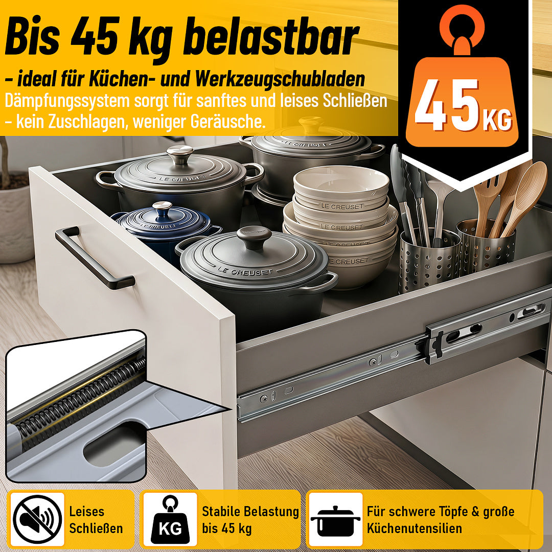 Cecaylie Schwerlast-Schubladenschienen Edelstahl 45 kg mit Soft-Close & Vollauszug