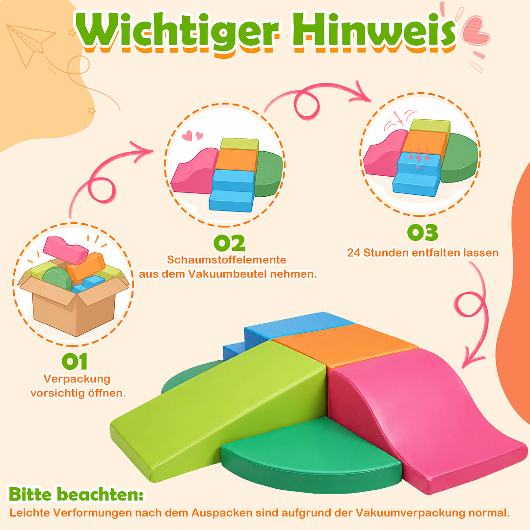 Schaumstoffbausteine 6-teilig, XXL Kletter- & Krabbelset für Innenräume
