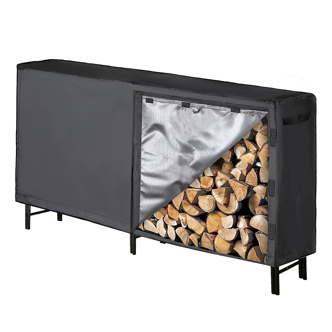 Cecaylie Kaminholzregal 244 x 124 x 34 cm mit schwarzer Abdeckung
