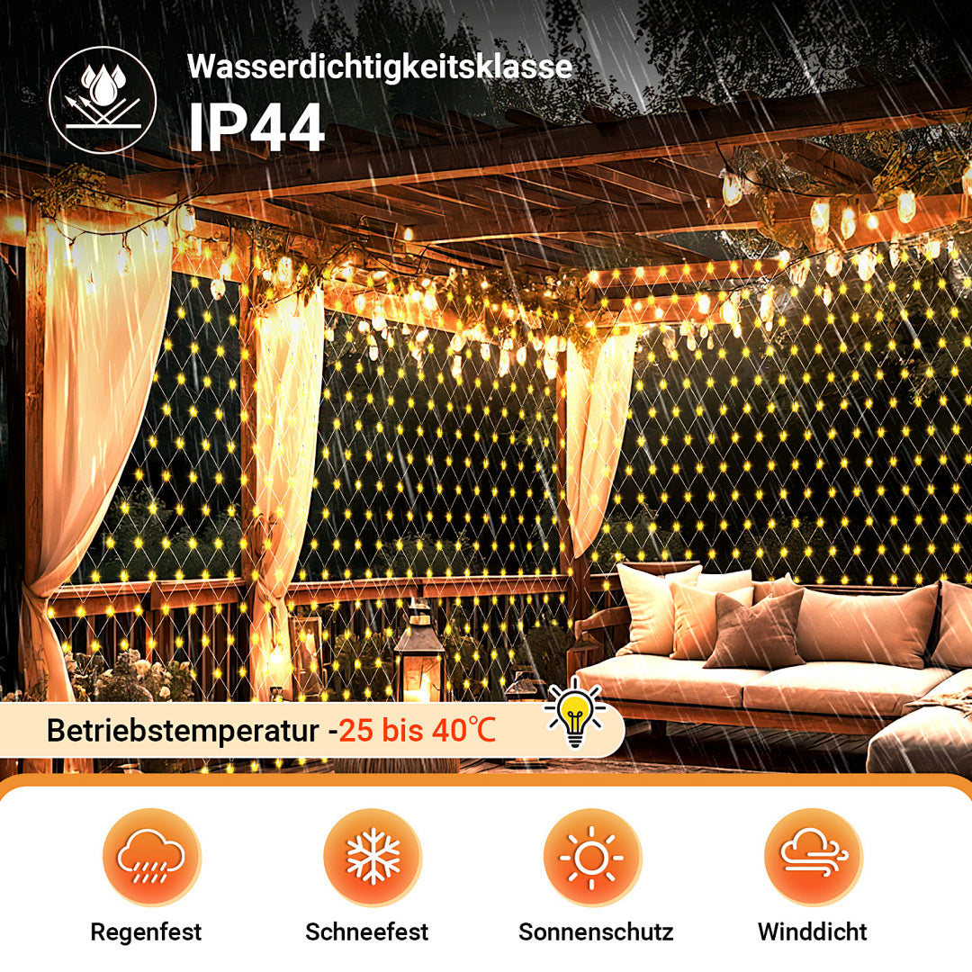 Solar LED Lichternetz mit 8 Modi, Timer & Memory – 4 Größen