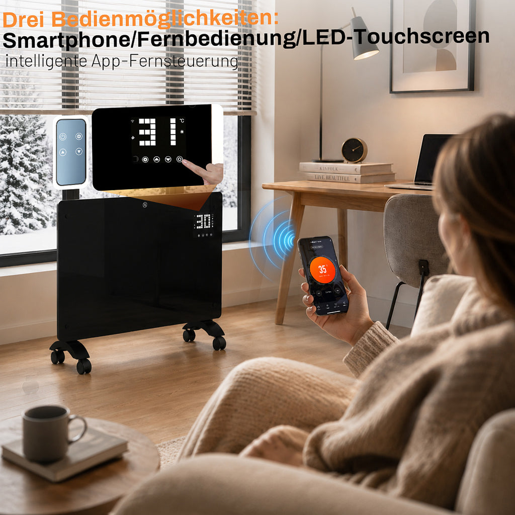 Elektrische Konvektorheizung 2000W/2500W mit App, Fernbedienung & Thermostat