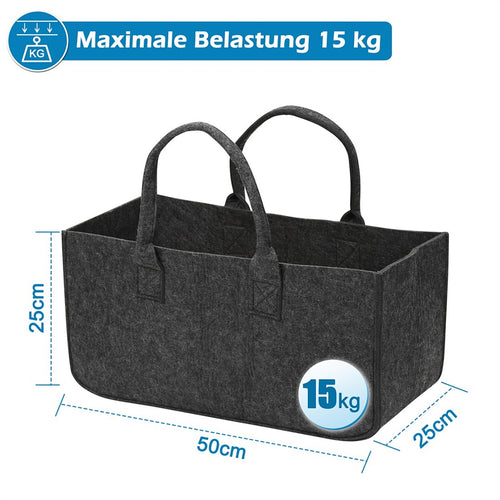 Brennholzkorb Filz 2er Set – Kaminholzkorb mit Griffen für Kamin und Zuhause