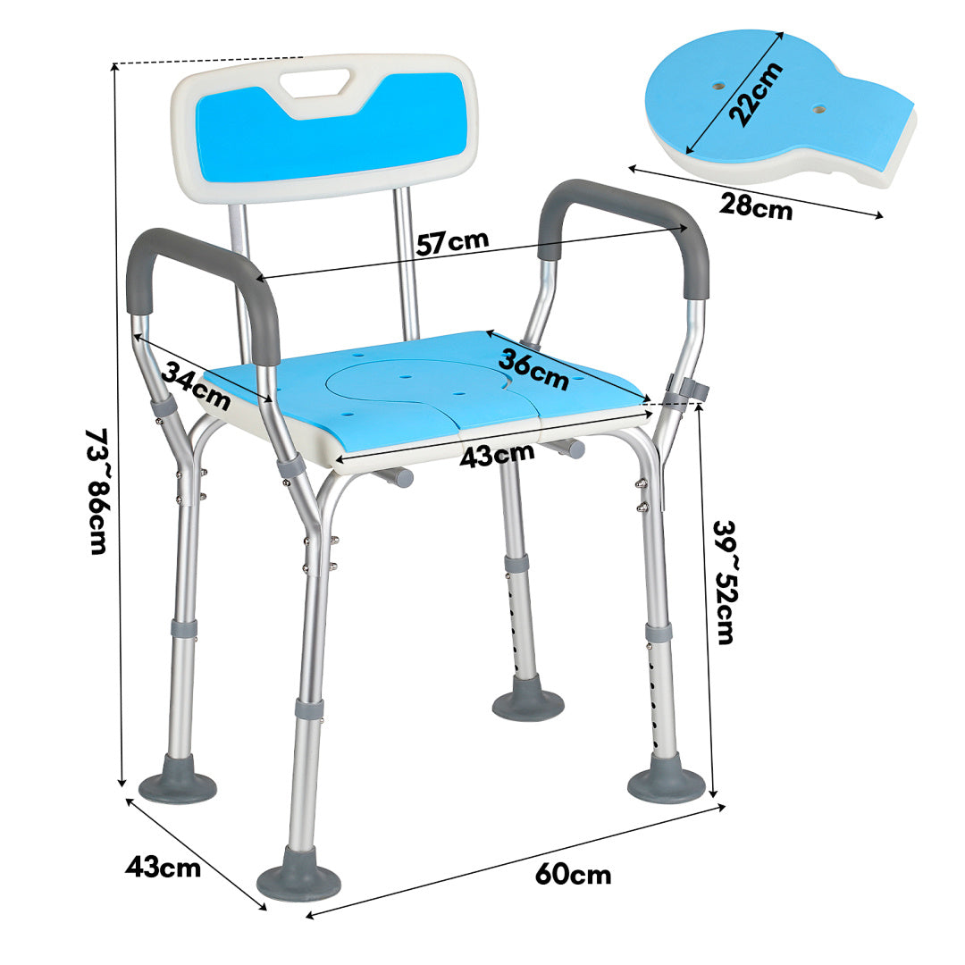 Duschstuhl höhenverstellbar von 39 bis 52 cm Abmessungen