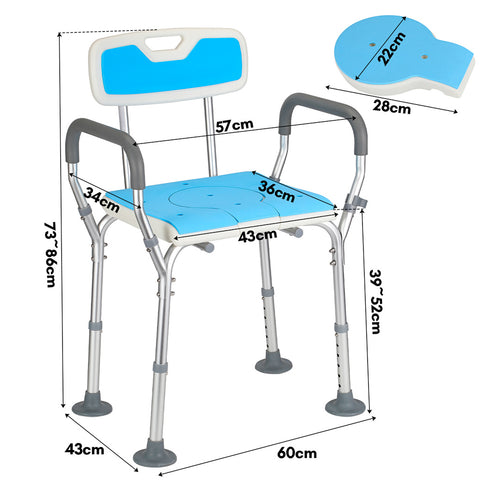Duschstuhl höhenverstellbar von 39 bis 52 cm Abmessungen
