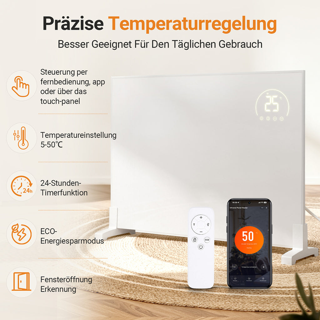 Infrarot-Heizpaneel 300W/500W/960W mit App, Thermostat & Fernbedienung