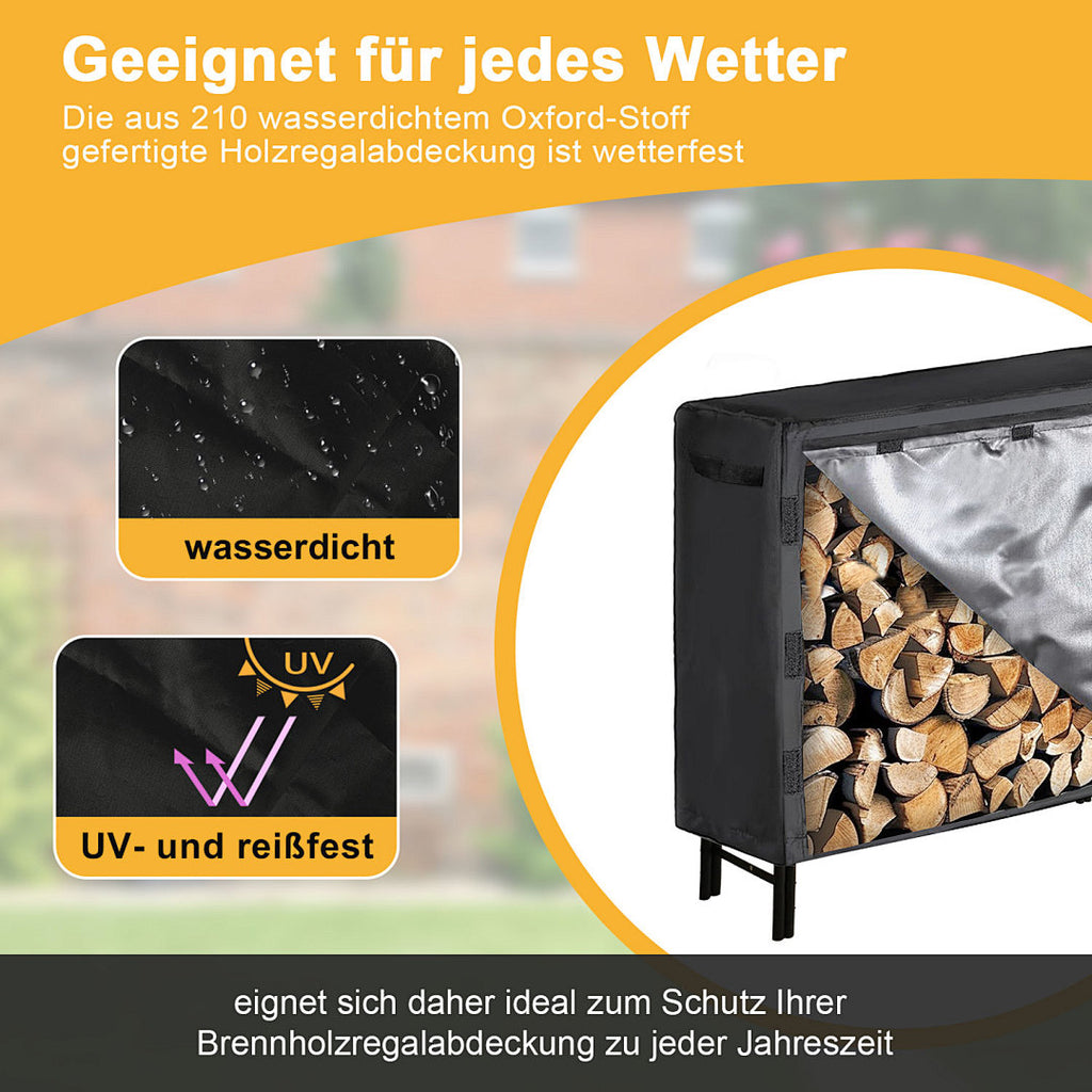 Großes Kaminholzregal mit schwarzer 210D Oxford Abdeckung für Brennholz