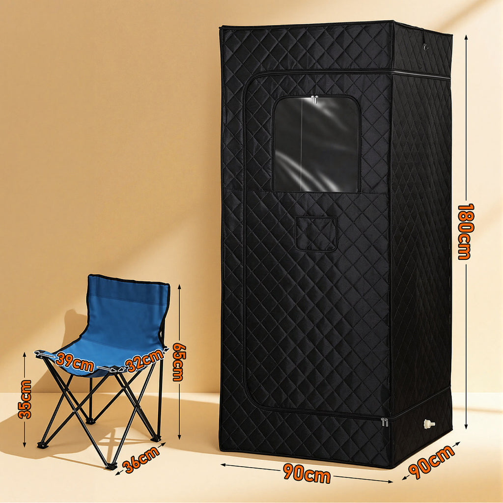 Mobile Dampfsauna 1200 W, 90 × 90 × 180 cm mit Fernbedienung & Klappstuhl