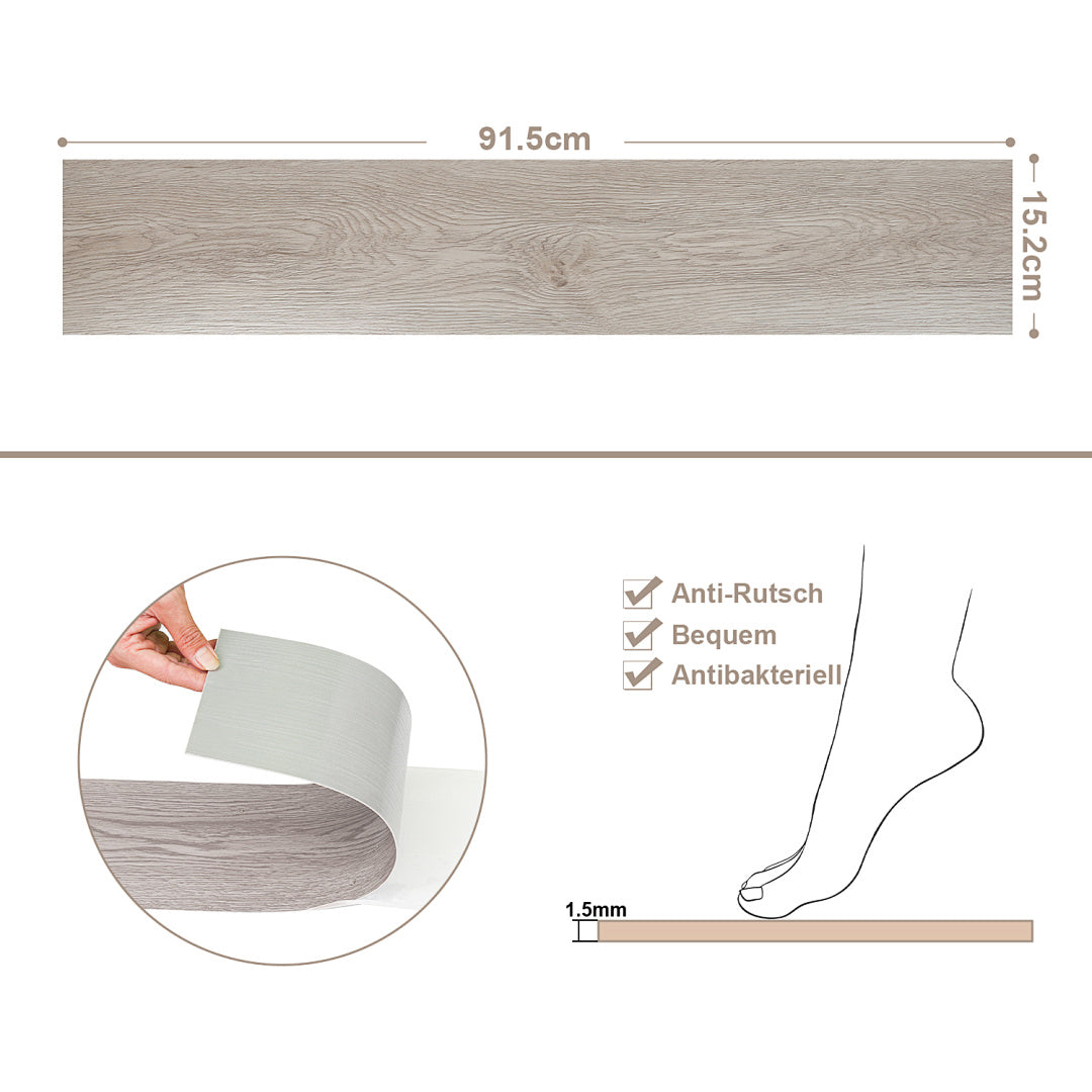 Cecaylie Selbstklebender Vinylboden in Holzoptik, 1–10 m², 1,5 mm