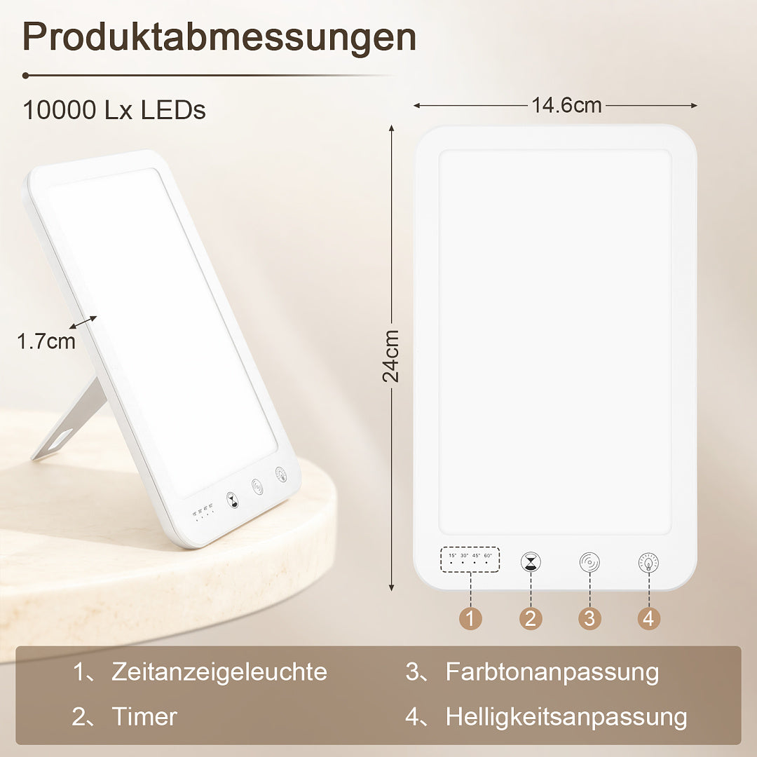 Tageslichtlampe 10.000 Lux mit 3 Lichtfarben, 5 Helligkeitsstufen & Timer