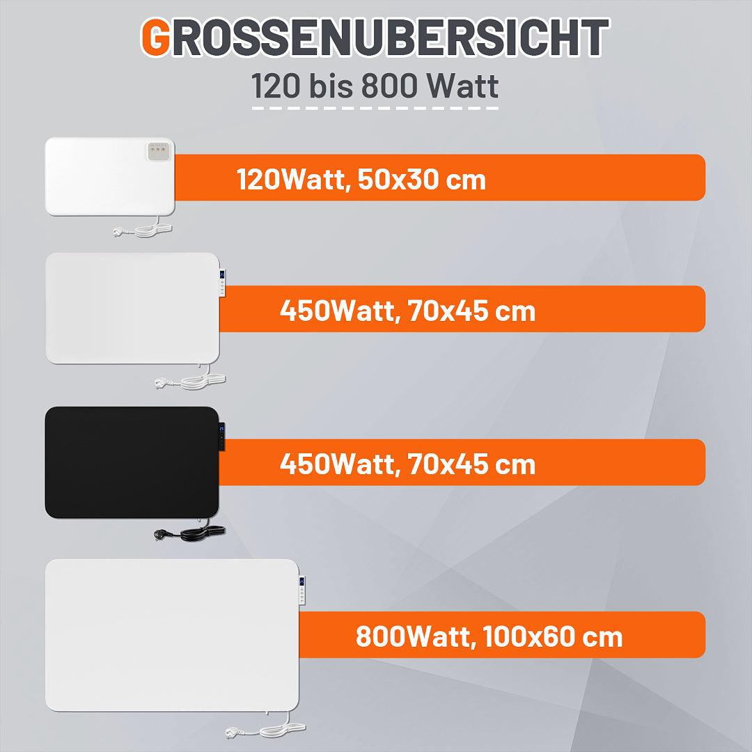 Metall-Infrarotheizung 120W/450W/800W mit Thermostat, WiFi & Fernbedienung