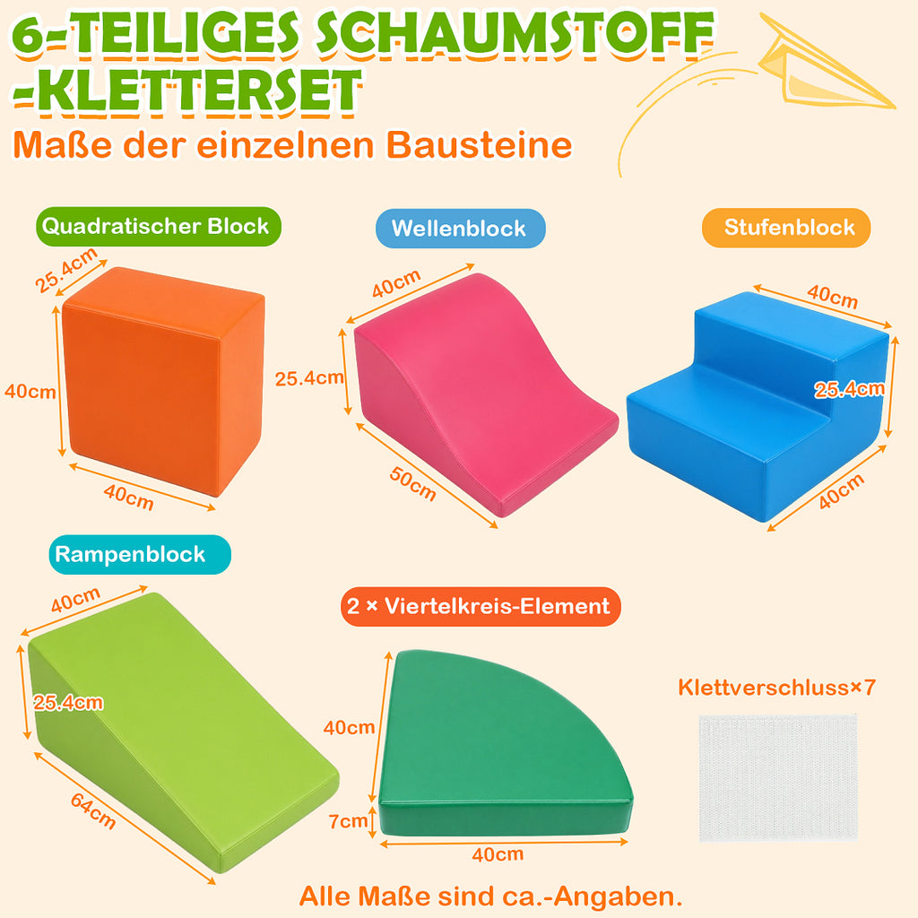 Schaumstoffbausteine 6-teilig, XXL Kletter- & Krabbelset für Innenräume