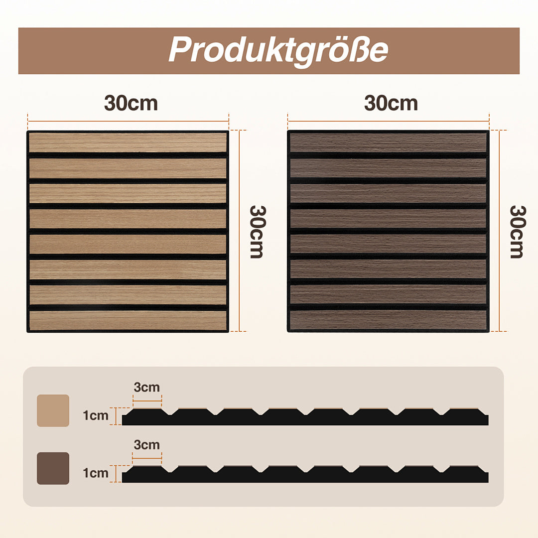 Selbstklebende Akustikpaneele Holzoptik 30 × 30 cm – 12 Stück