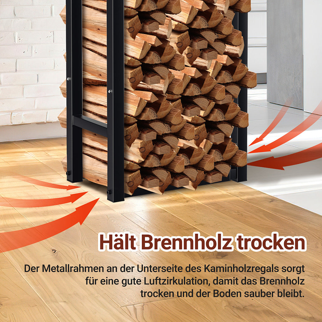 Erhöhter Bodenrahmen des Kaminholzregals für Luftzirkulation unter dem Brennholz