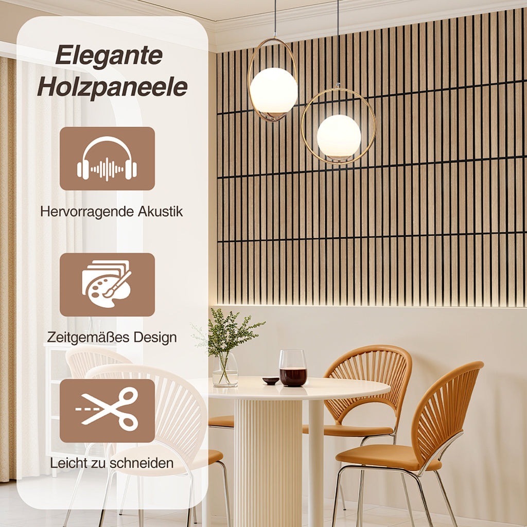 Selbstklebende Akustikpaneele Holzoptik 30 × 30 cm – 12 Stück