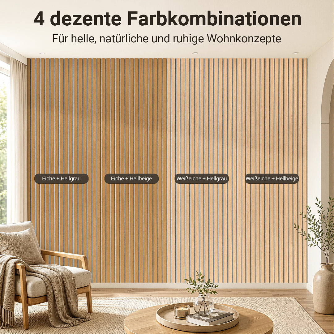 Akustikpaneele 120 × 60 cm mit Holzlamellen & Filz – 2–8 Stück