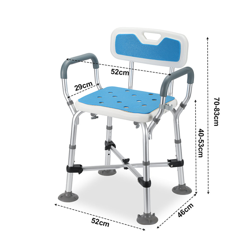Höhenverstellbarer Duschstuhl mit Armlehnen – 40–53 cm, bis 180 kg