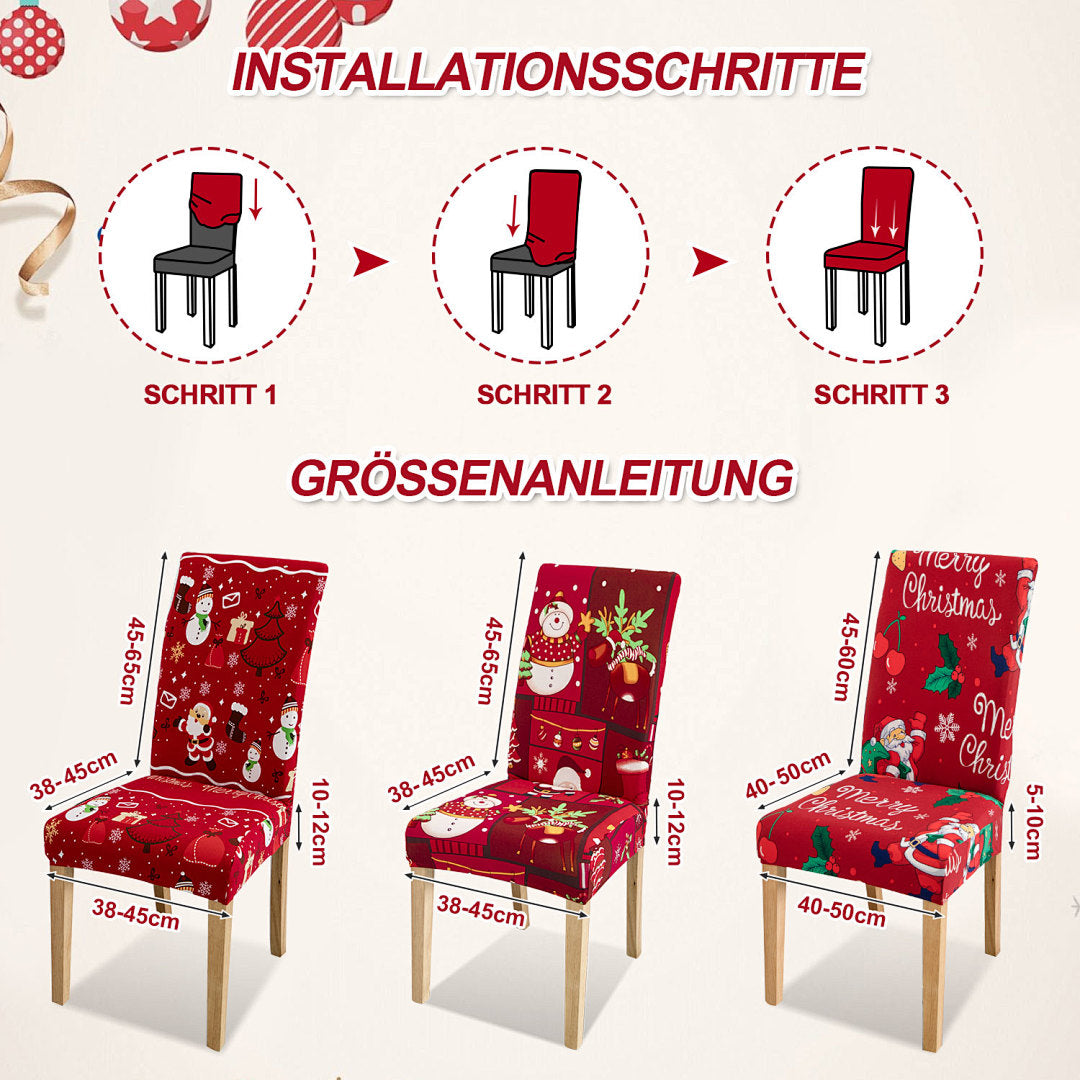 Weihnachts-Stuhlhussen aus Stretch-Polyester – verschiedene Sets & Motive