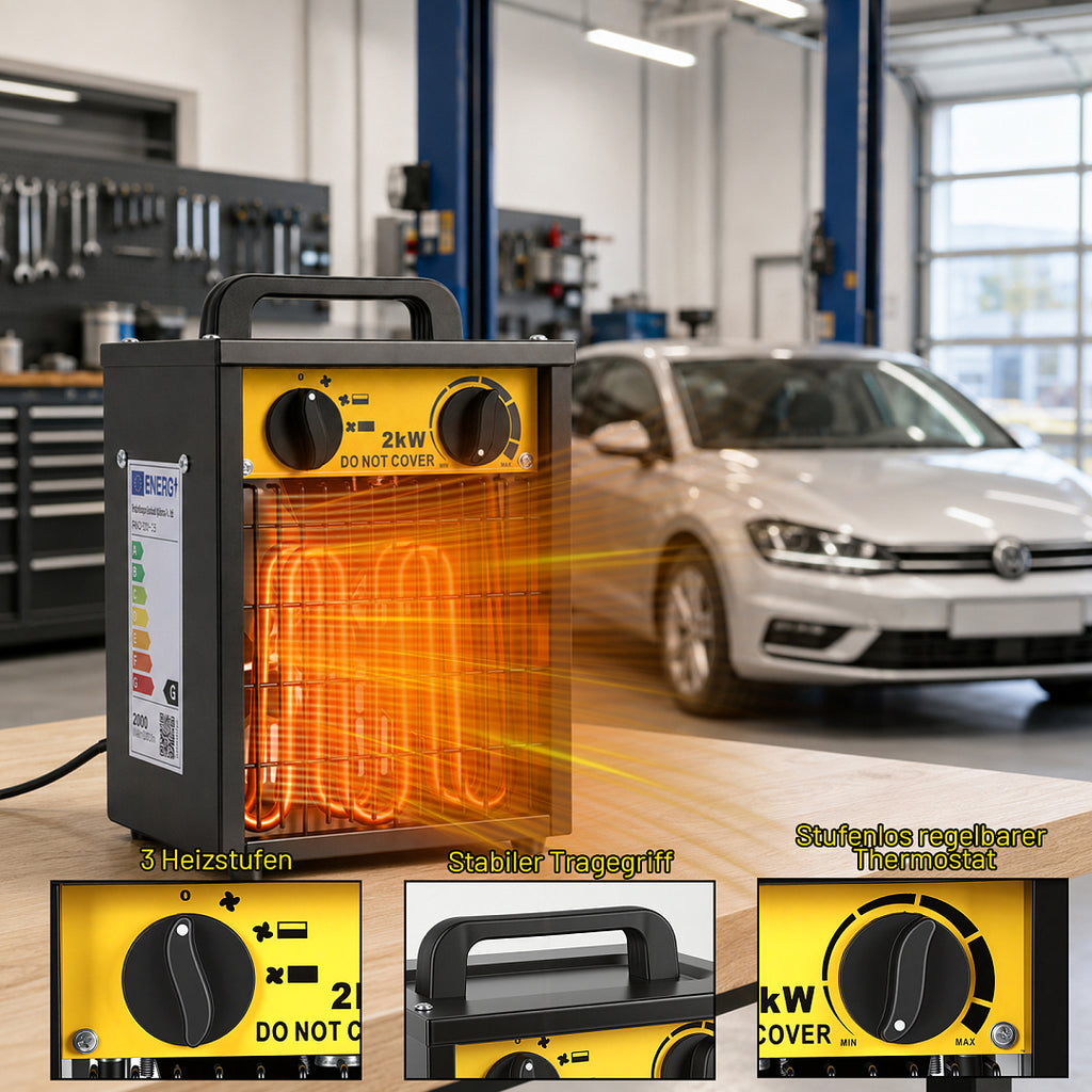 PTC Keramik Heizlüfter 2000W/3000W – Bauheizer für Garage & Werkstatt