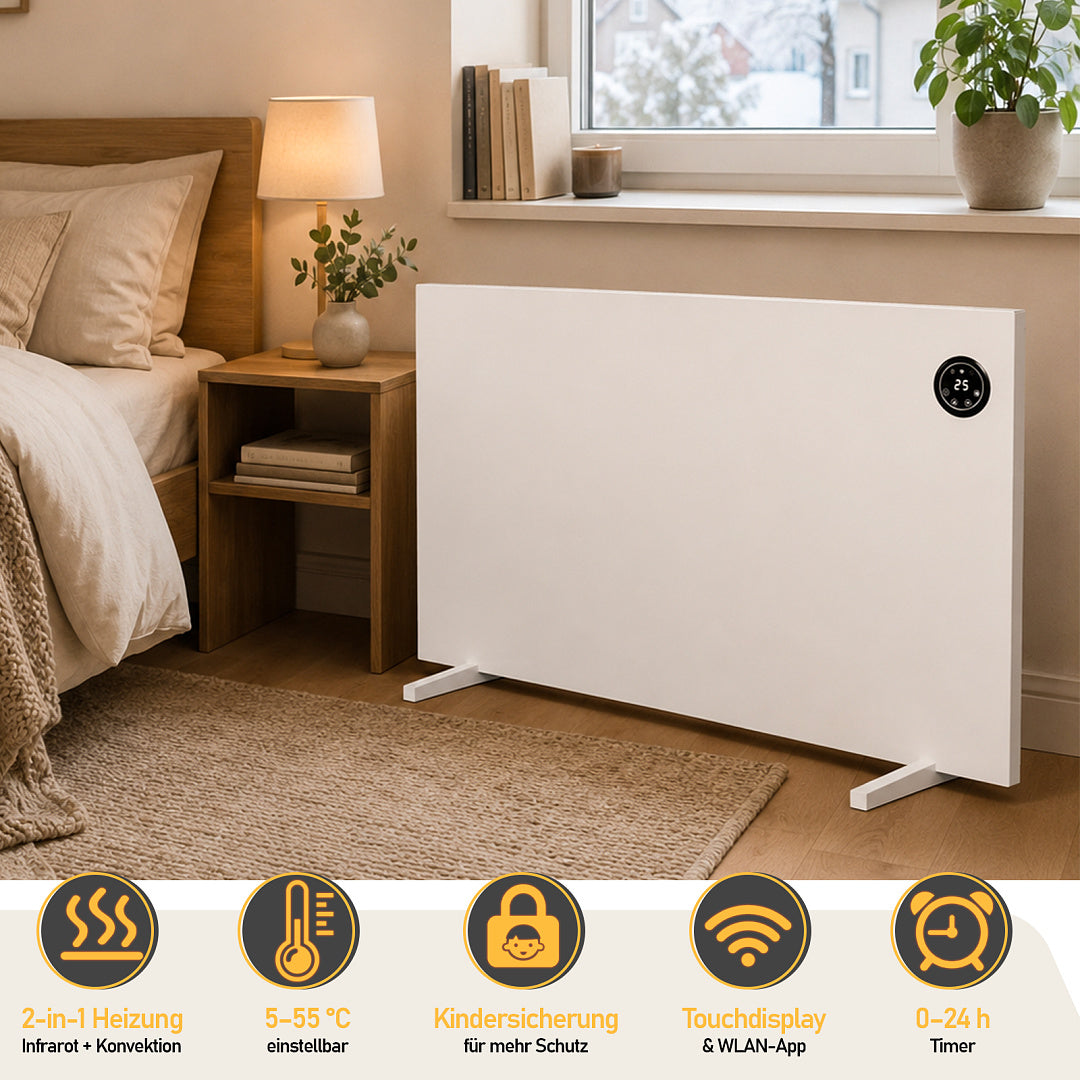 Hybrid Infrarot- & Konvektionsheizung 400W/750W/1000W mit WLAN & App
